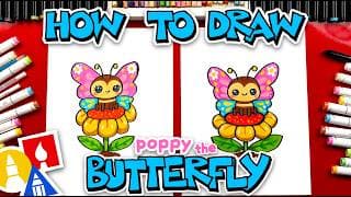 How To Draw Poppy The Butterfly Sitting On A Flower
